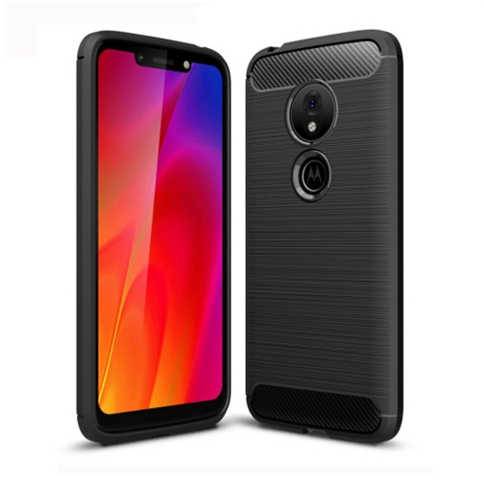 2 Pcs Brushed Texture Carbon Fiber Tpu Case For Motorola Moto G7 Play (Black) Black 8881471536555