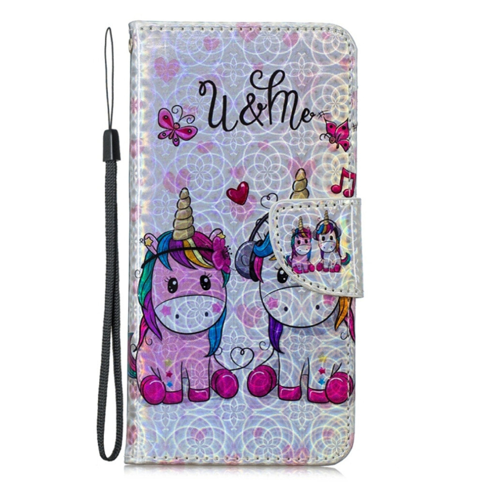 Dazzle Laser Coloured Drawing Horizontal Flip Leather Case With Holder & Card Slots & Wallet & Lanyard For Galaxy A20 / A30(Two Unicorns) 8881471537743