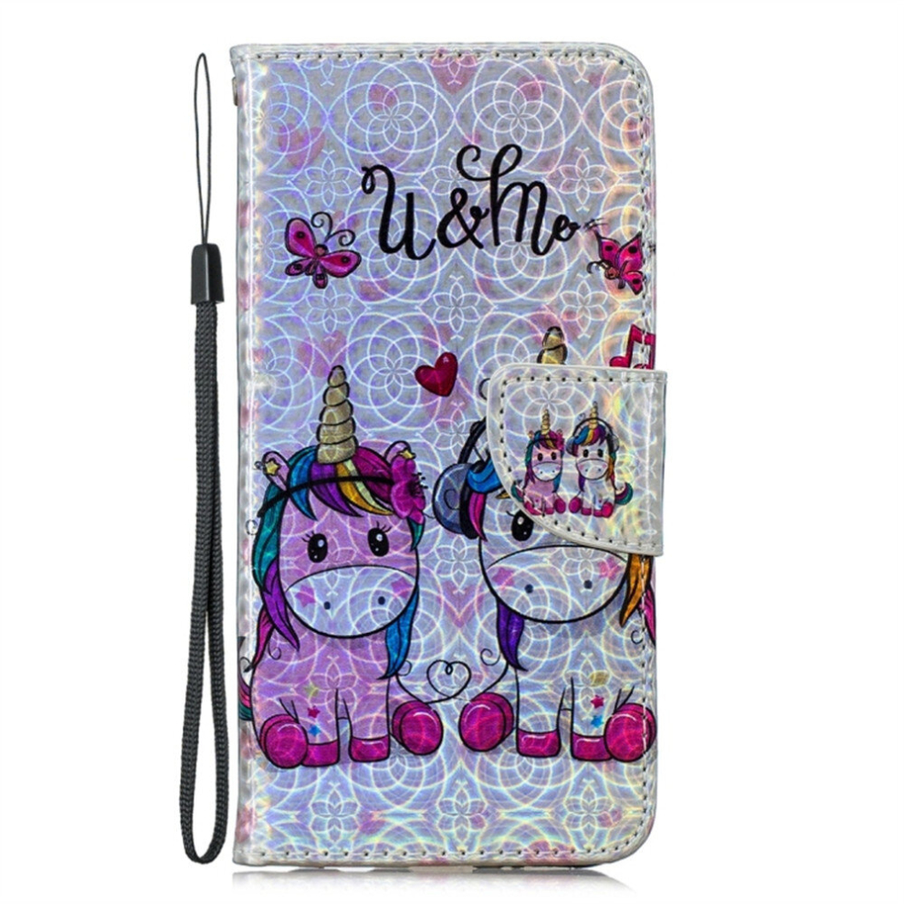Dazzle Laser Coloured Drawing Horizontal Flip Leather Case With Holder & Card Slots & Wallet & Lanyard For Galaxy A70(Two Unicorns) 8881471534957