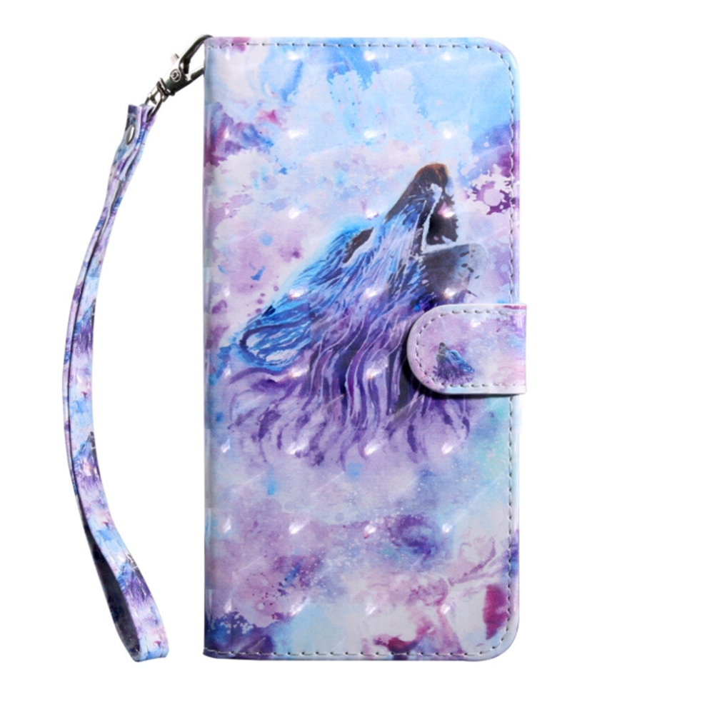 3D Painting Pattern Coloured Drawing Horizontal Flip Tpu + Pu Leather Case With Holder & Card Slots & Wallet For Galaxy J8 2018(Roaring Wolf) 8881471534933