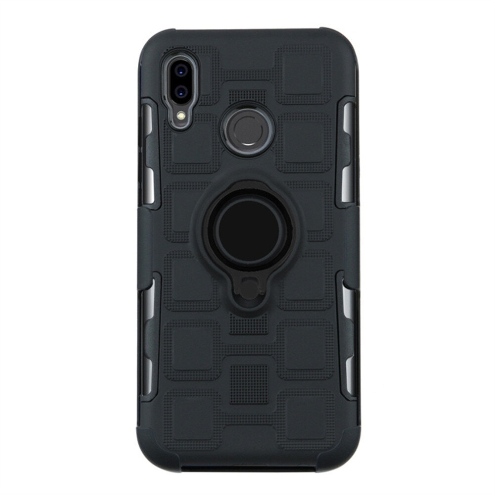 For Huawei P20 Lite 3 In 1 Cube Pc + Tpu Protective Case With 360 Degrees Rotate Ring Holder(Black) Black 8881471537897