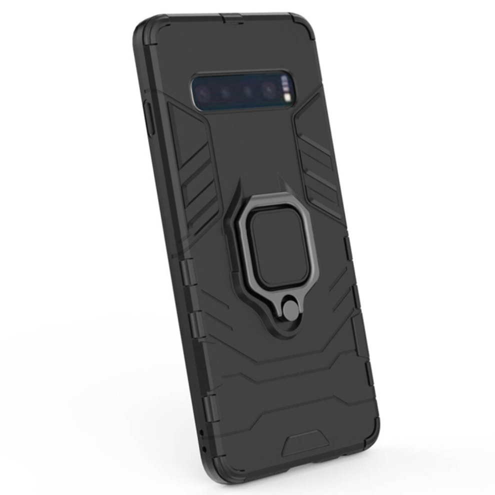 2Pc Pc + Tpu Shockproof Protective Case For Samsung Galaxy S10, With Magnetic Ring Holder(Black) Black 8881471534841