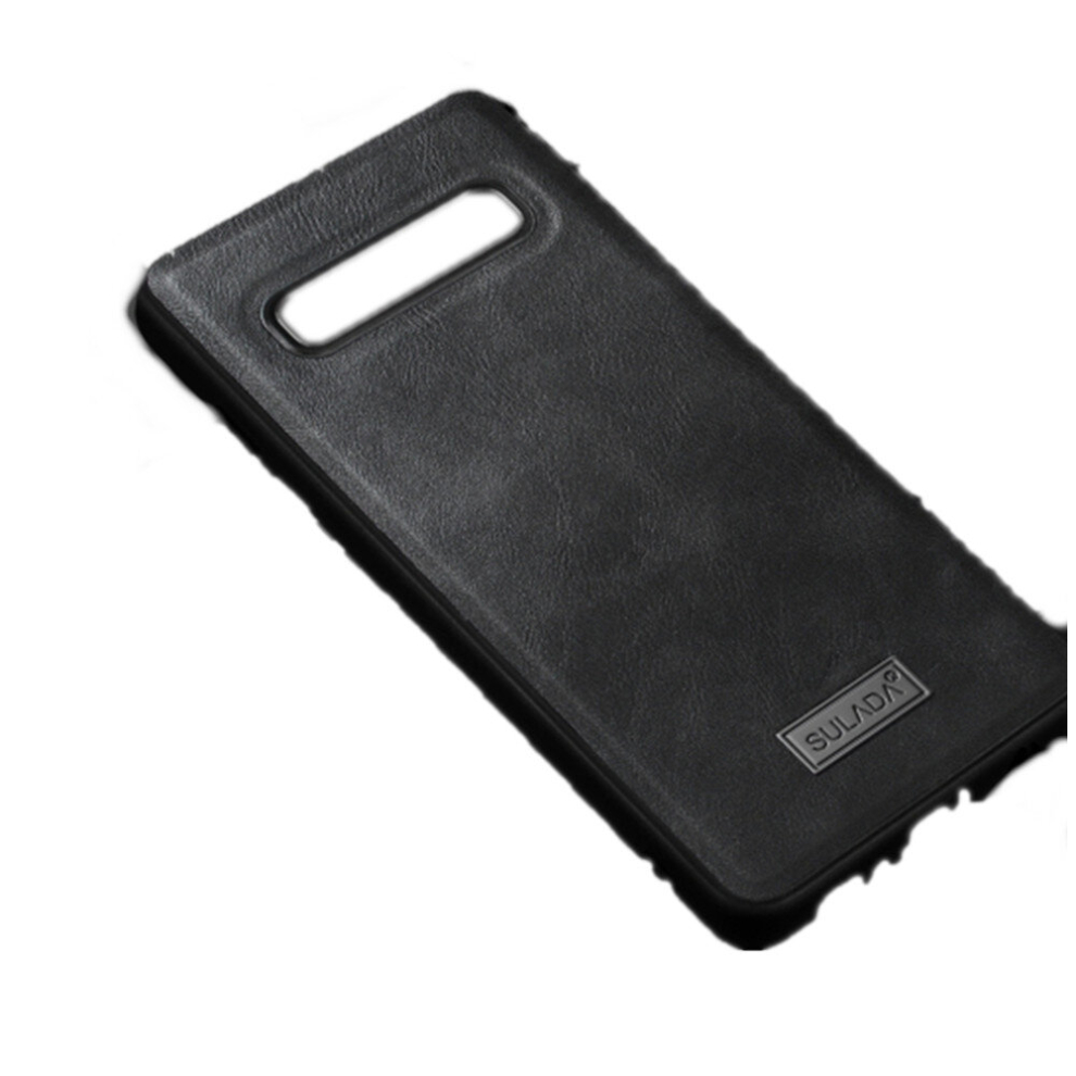 Shockproof Tpu + Handmade Leather Case For Galaxy S10+ (Black) Black 8881471535862