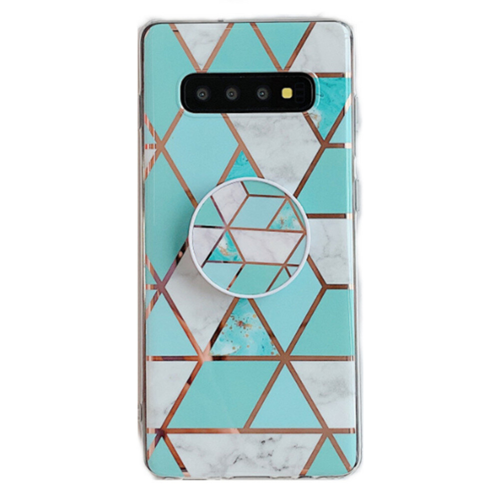 For Galaxy S10 Plating Colorful Geometric Pattern Mosaic Marble Tpu Mobile Phone Case With Folding Bracket(Green) Green 8881471538016