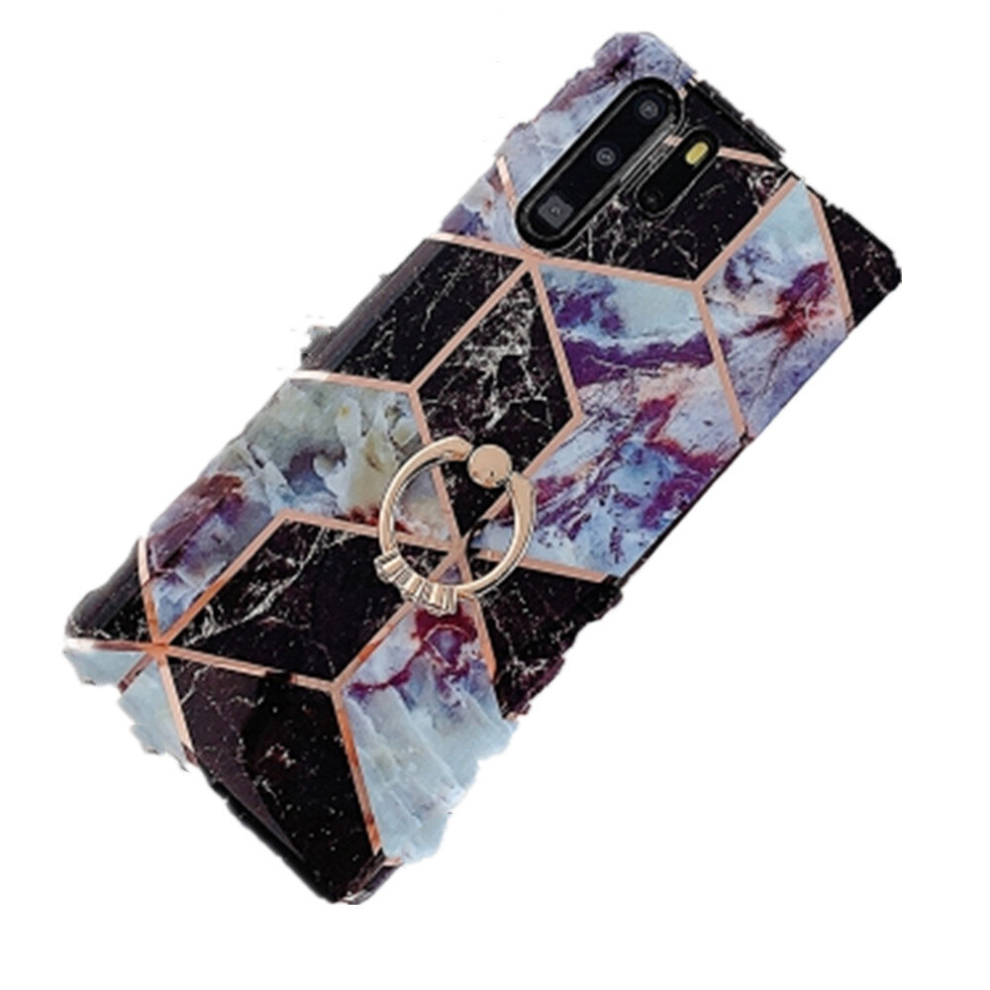 For Huawei P30 Pro Plating Colorful Geometric Pattern Mosaic Marble Tpu Mobile Phone Case Rhinestone Stand Ring( Pr6) Black 8881471536111