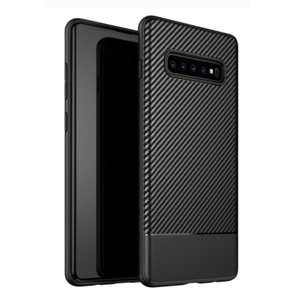 Carbon Fiber Texture Tpu Protective Case For Galaxy S10 Plus (Black) Black 8881471537125