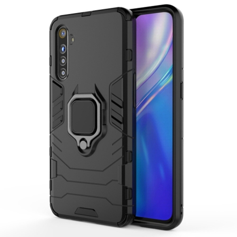 2Pcs For Oppo Realme Xt & K5 Shockproof Pc + Tpu Protective Case With Magnetic Ring Holder(Black) Black 8881471534285