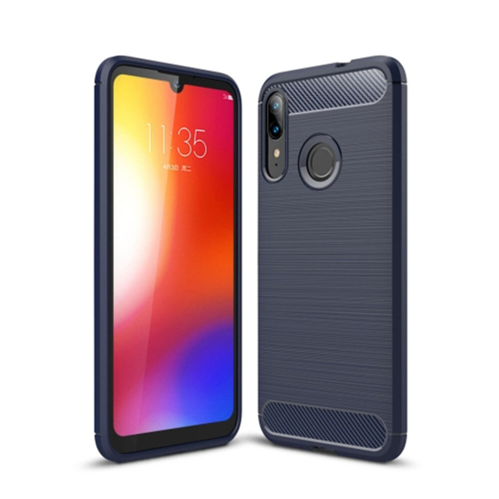 2 Pcs For Moto E6 Plus Brushed Texture Carbon Fiber Tpu Case(Navy ) Blue 8881471536036