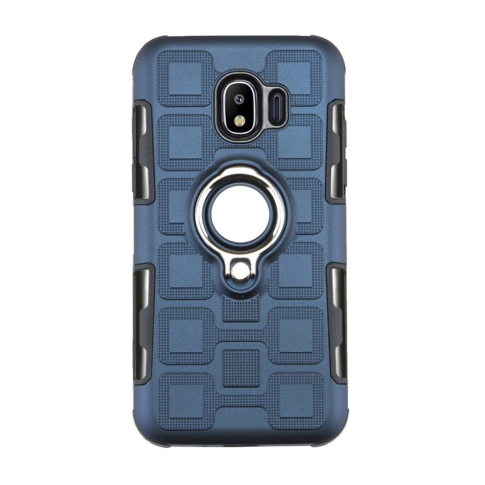 2 Pcs For Galaxy J2 Pro (2018) 2 In 1 Cube Pc + Tpu Protective Case With 360 Degrees Rotate Ring Holder Silver 8881471534216
