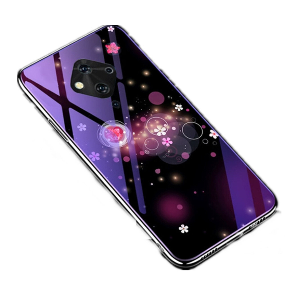 For Vivo V17 Electroplated Edge Light Glass Protective Case(Flowers) Blue 8881471550018