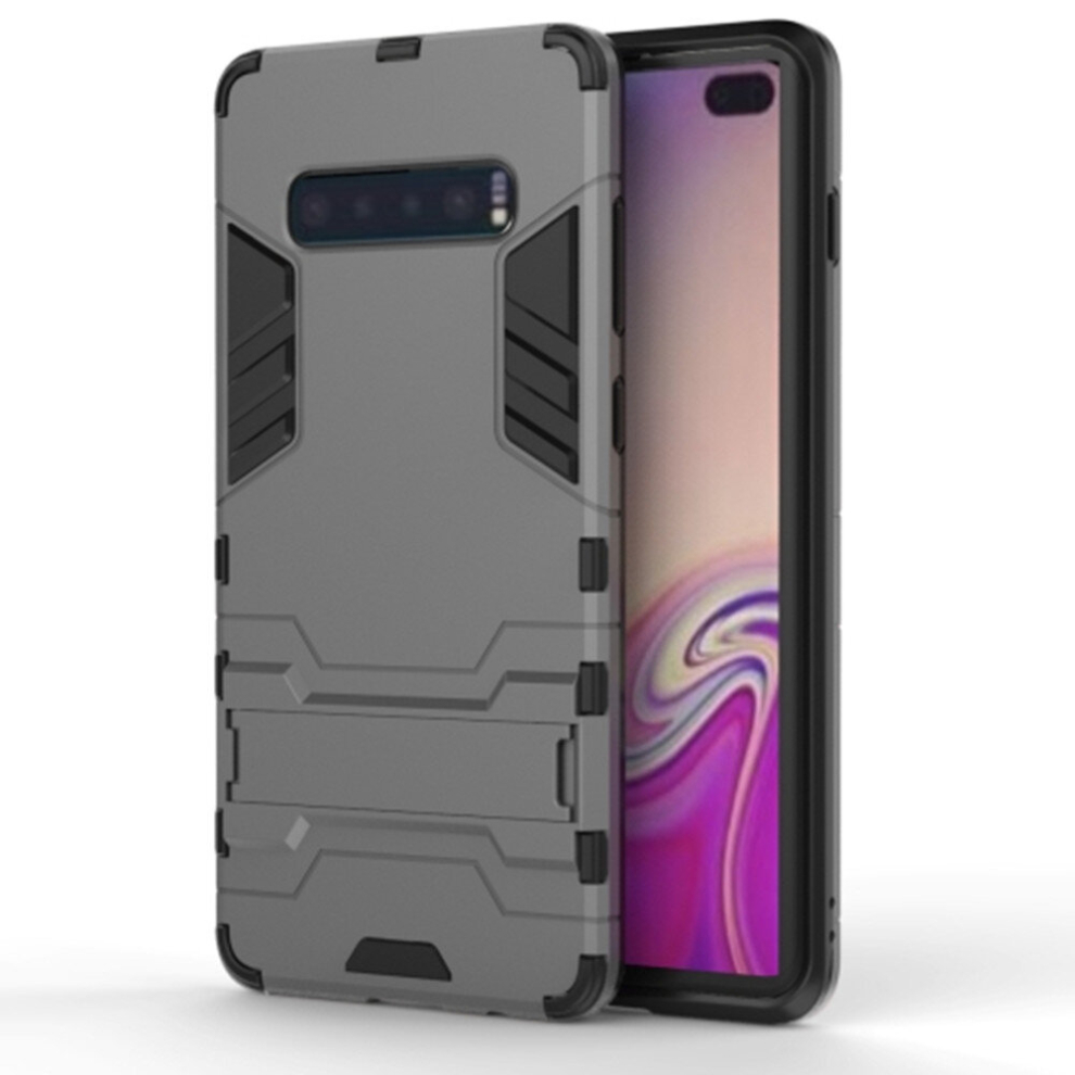 2Pcs Shockproof Pc + Tpu Case For Galaxy S10+, With Holder(Grey) Grey 8881471550247
