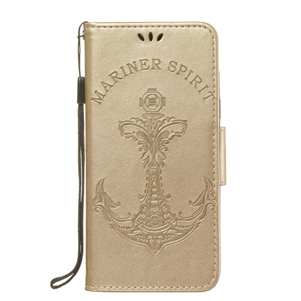 Pressed Printing Mermaid Anchor Pattern Horizontal Flip Pu Leather Case For Galaxy J6 (2018) With Holder & Card Slots & Wallet & Photo Frame (Gold) Gold 8881471547674