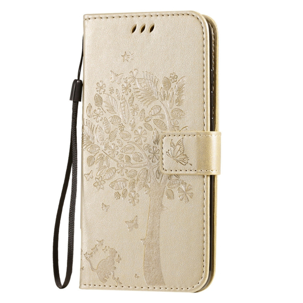 For Xiaomi Redmi 8 Tree & Cat Pattern Pressed Printing Horizontal Flip Pu Leather Case With Holder & Card Slots & Wallet & Lanyard(Gold) Gold 8881471540224