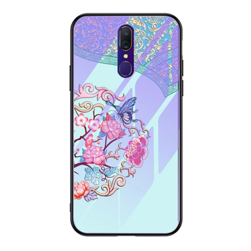 For Oppo F11 Pro Luminous Painting Violet Glass + Tpu Protective Case(Butterfly Flower) 8881471543027