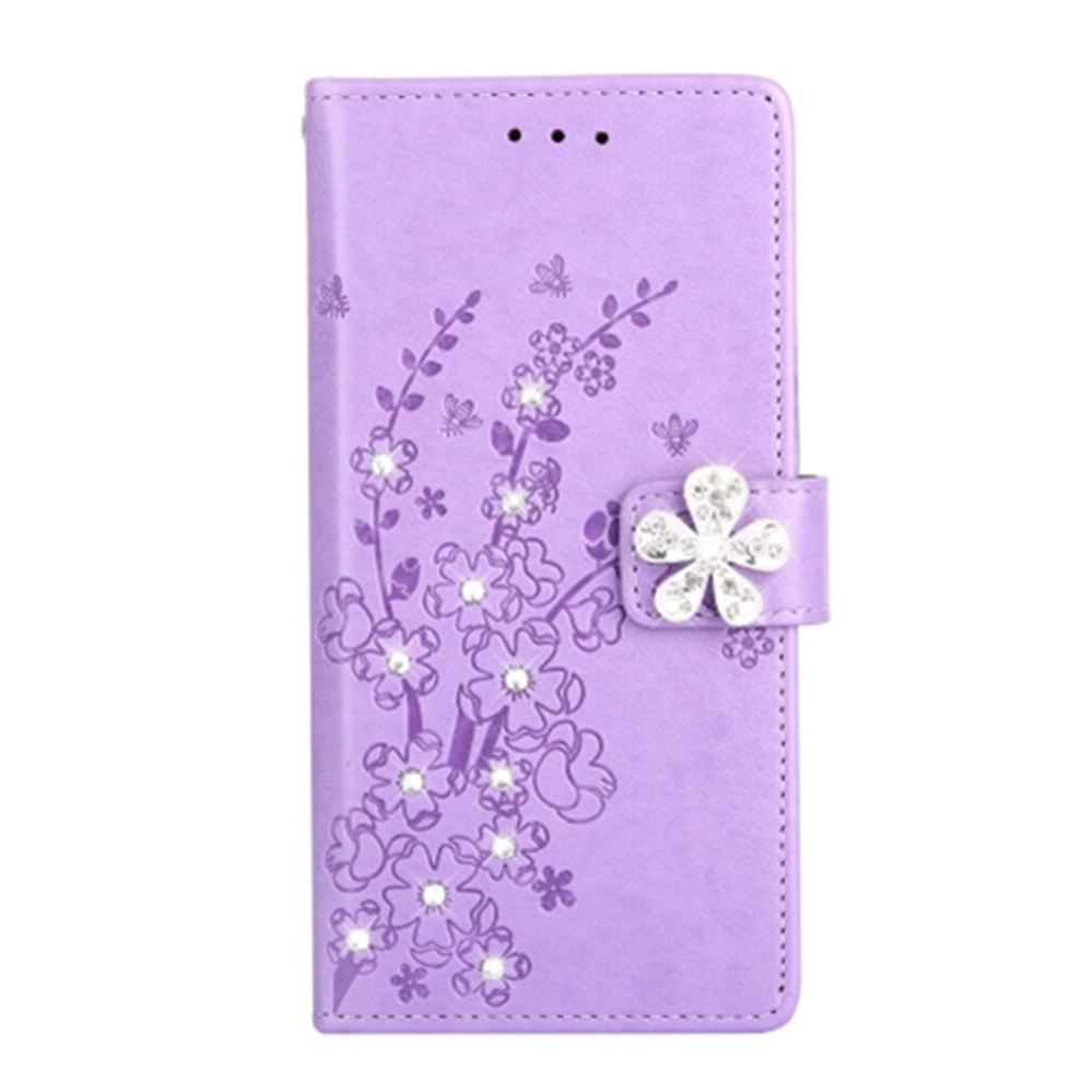 Plum Blossom Pattern Diamond Encrusted Leather Case For Galaxy S8 ,With Holder & Card Slots Purple 8881471547308