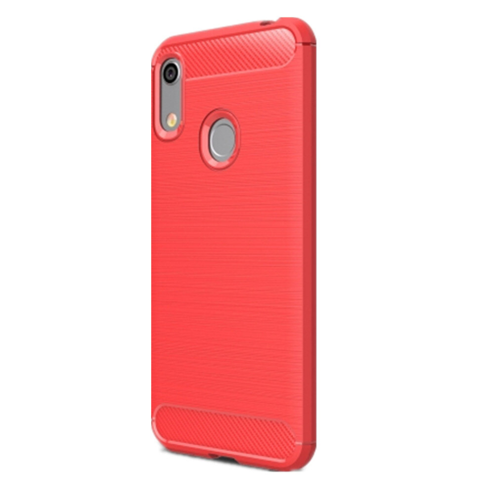 2Pcs Brushed Texture Carbon Fiber Shockproof Tpu Case For Huawei Honor 8A (Red) Red 8881471550216