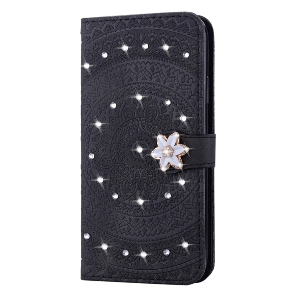 For Xiaomi Redmi Note 7 Pressed Printing Sticking Drill Pattern Horizontal Flip Pu Leather Case With Holder & Card Slots & Wallet & & Lanyard(Black) Black 8881471544697