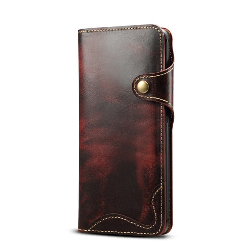 For Huawei Mate 20 Pro Denior Oil Wax Cowhide Magnetic Button Horizontal Flip Leather Case With Card Slots & Wallet(Dark ) Red 8881471549043