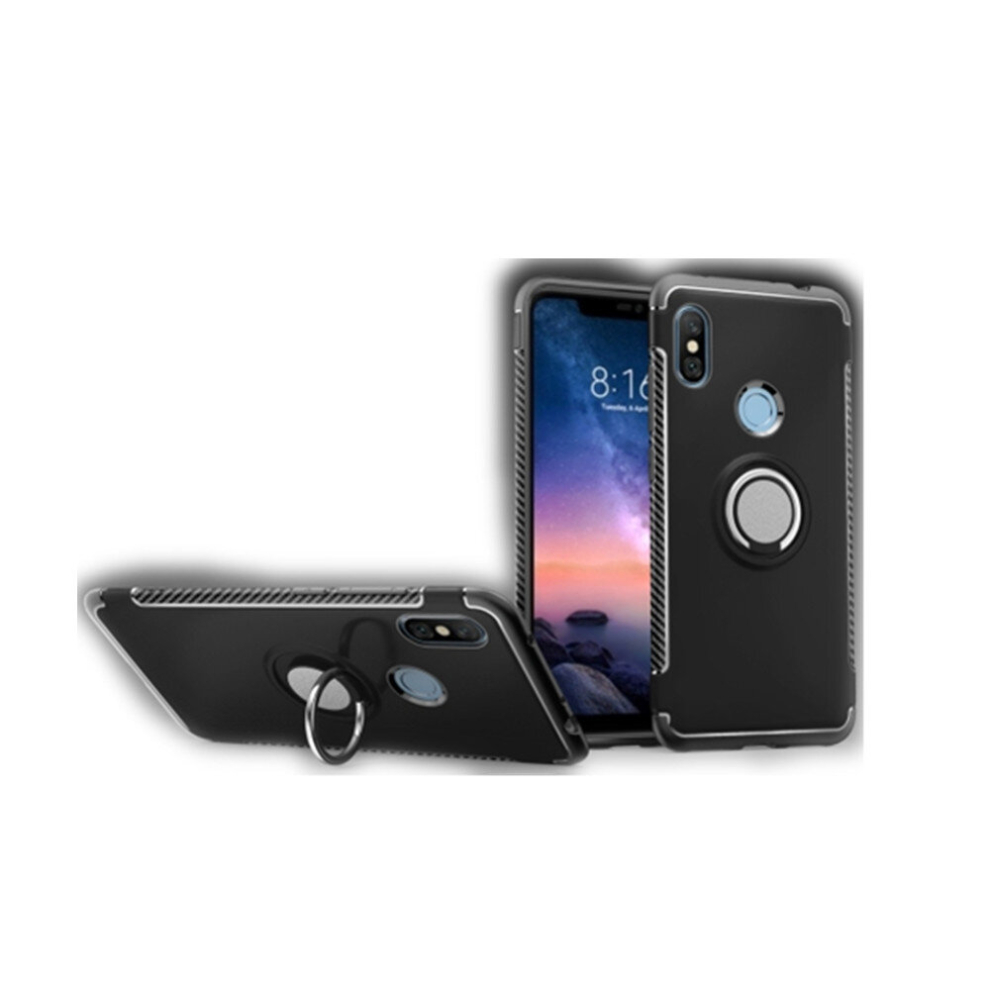 2 Pcs Magnetic Armor Protective Case For Xiaomi Redmi Note 6, With 360 Degree Rotation Ring Holder (Black) Black 8881471550926