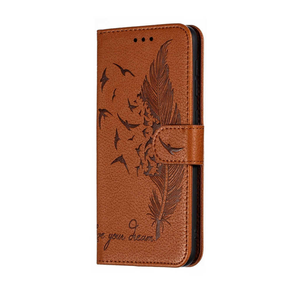 Feather Pattern Litchi Texture Horizontal Flip Leather Case With Wallet & Holder & Card Slots For Galaxy A10(Brown) Brown 8881471544765