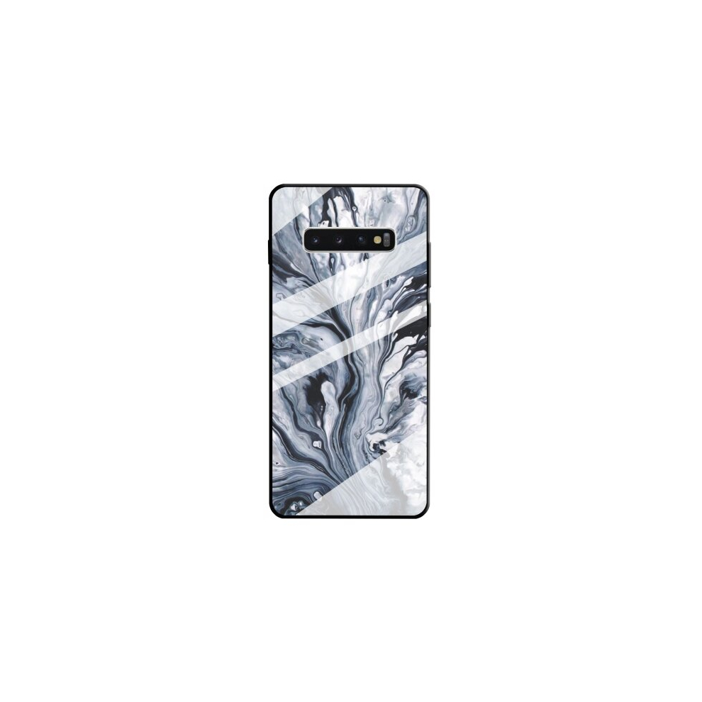 2Pcs For Galaxy S10+ Marble Pattern Glass Protective Case(Ink ) Black 8881471534490