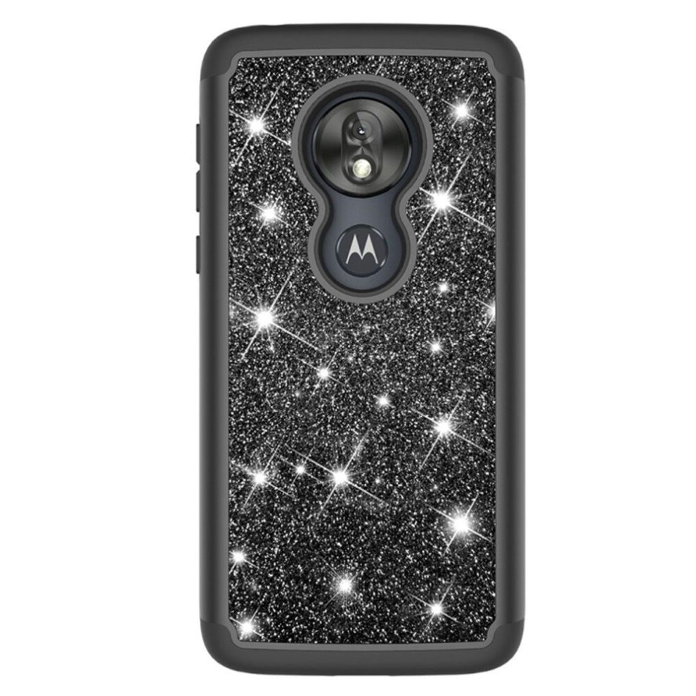 Glitter Powder Contrast Skin Shockproof Silicone + Pc Protective Case For Motorola Moto G7 Play Us Version (Black) Black 8881471544727