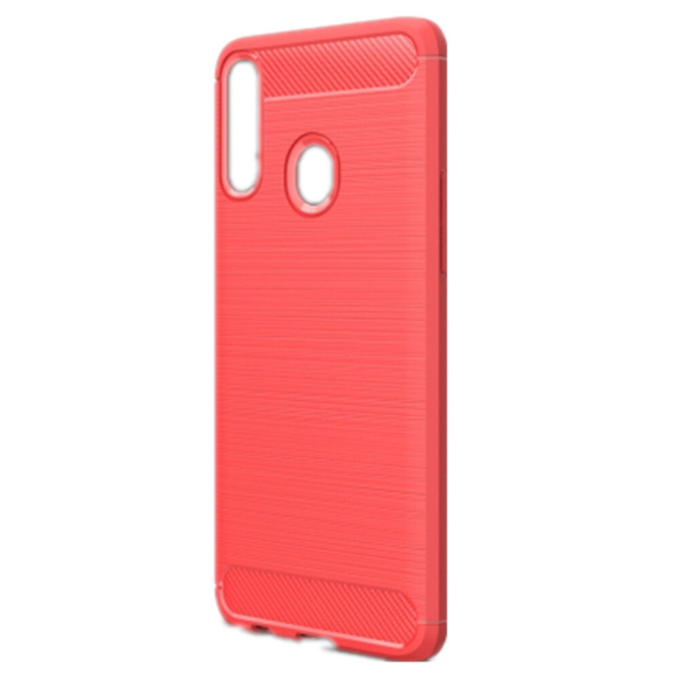 2Pcs Brushed Texture Carbon Fiber Tpu Case For Galaxy A20s(Red) Red 8881471540934