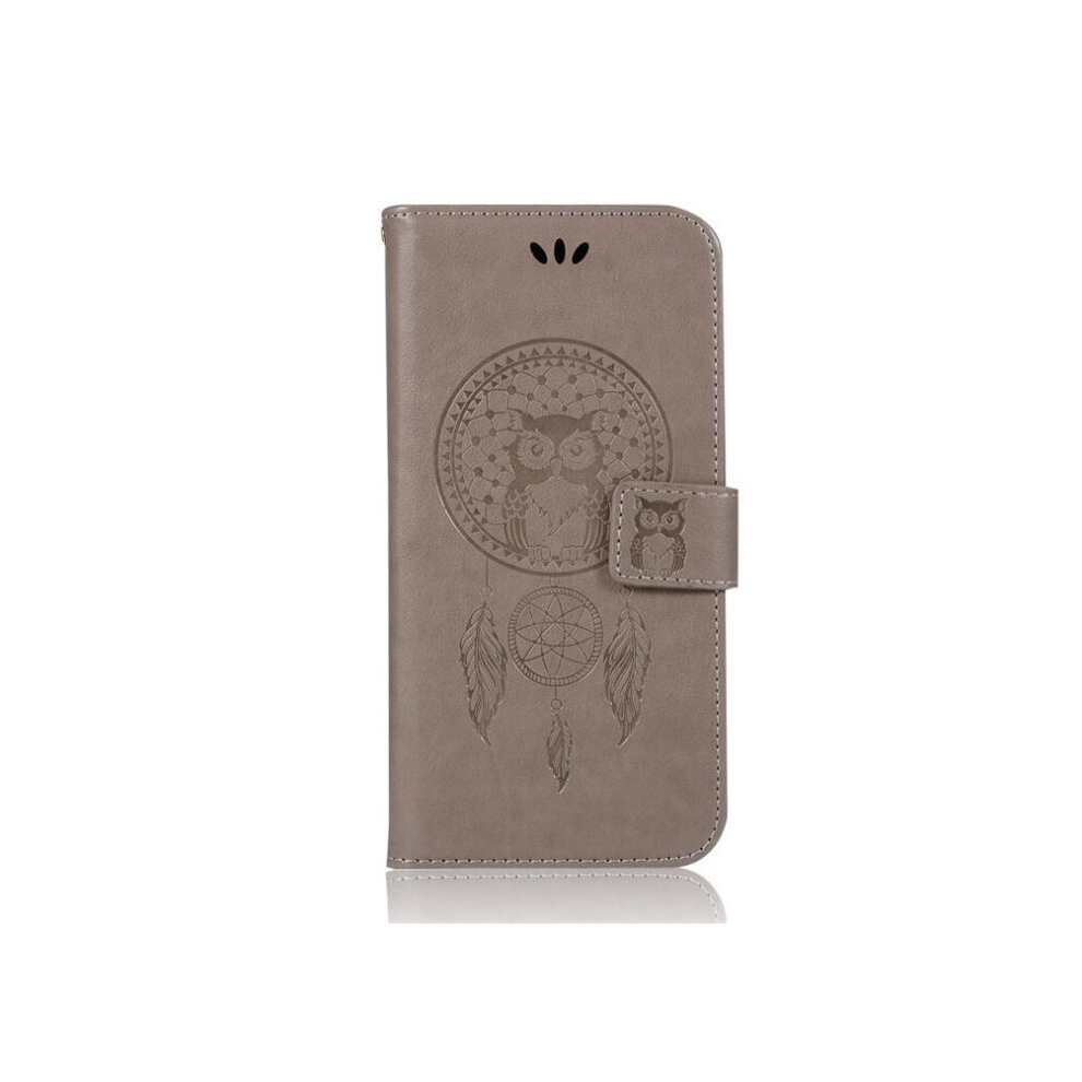 2Pcs Wind Chime Owl Embossing Pattern Horizontal Flip Leather Case For Galaxy J2 Core (2018)(Grey) Grey 8881471541740