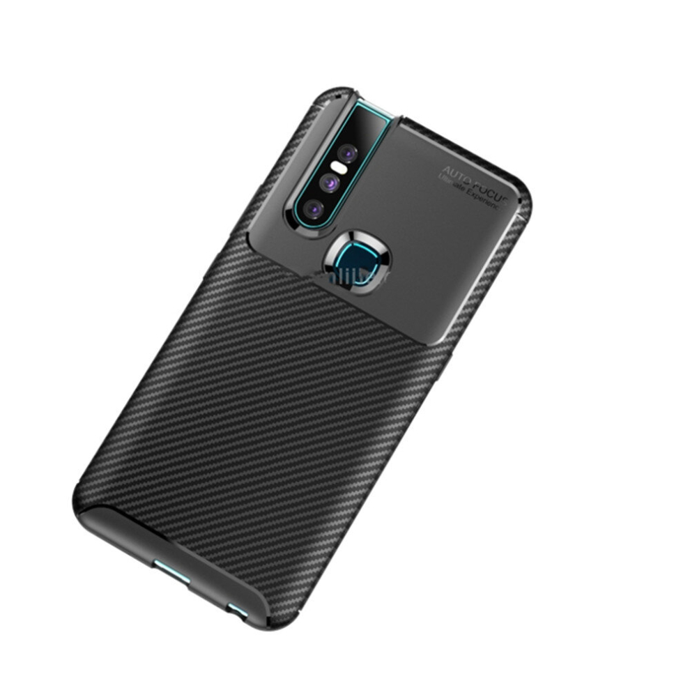 2Pcs Carbon Fiber Texture Shockproof Tpu Case For Vivo V15 (Black) Black 8881471546110