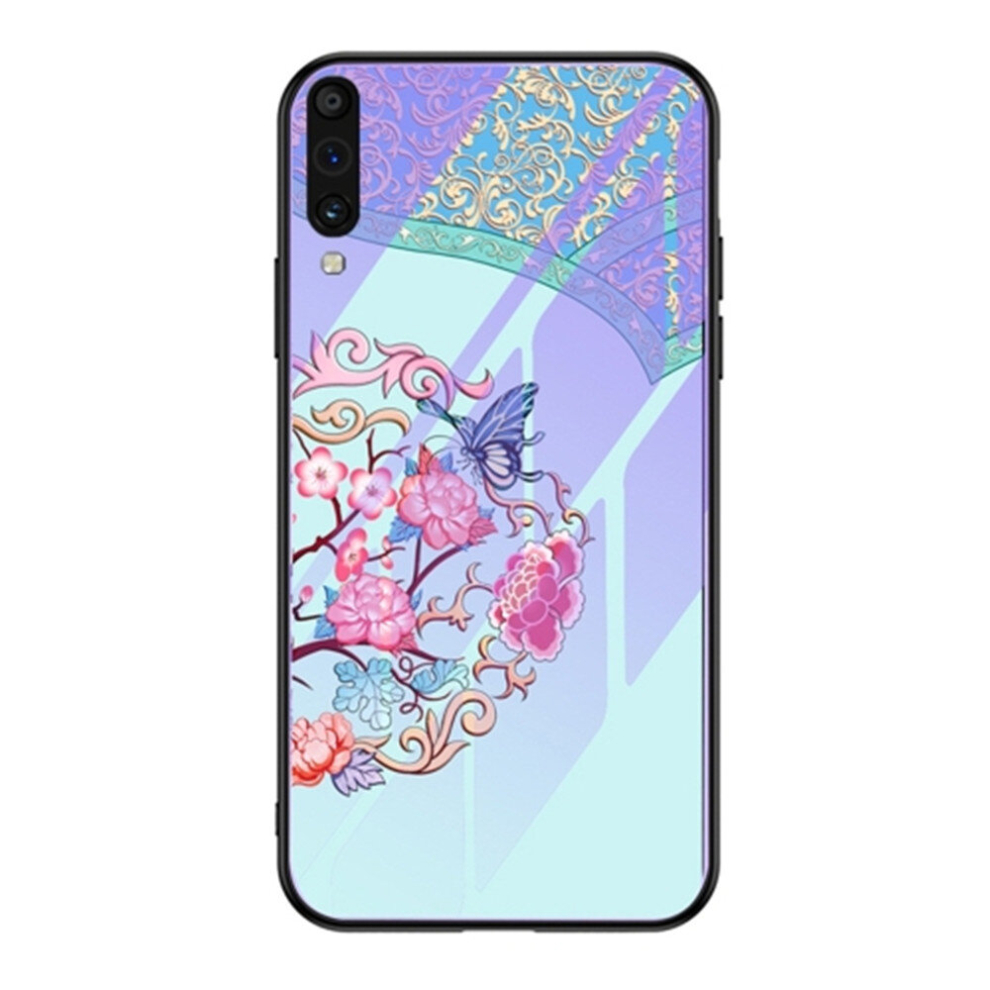 For Galaxy A50s Luminous Painting Violet Glass + Tpu Protective Case(Butterfly Flower) 8881471550483
