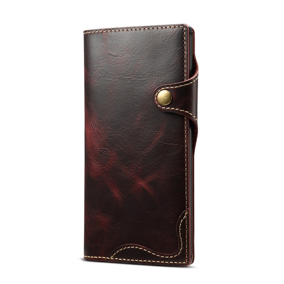 For Galaxy Note 10 Oil Wax Cowhide Magnetic Button Horizontal Flip Leather Case With Card Slots & Wallet(Dark ) Red 8881471547490