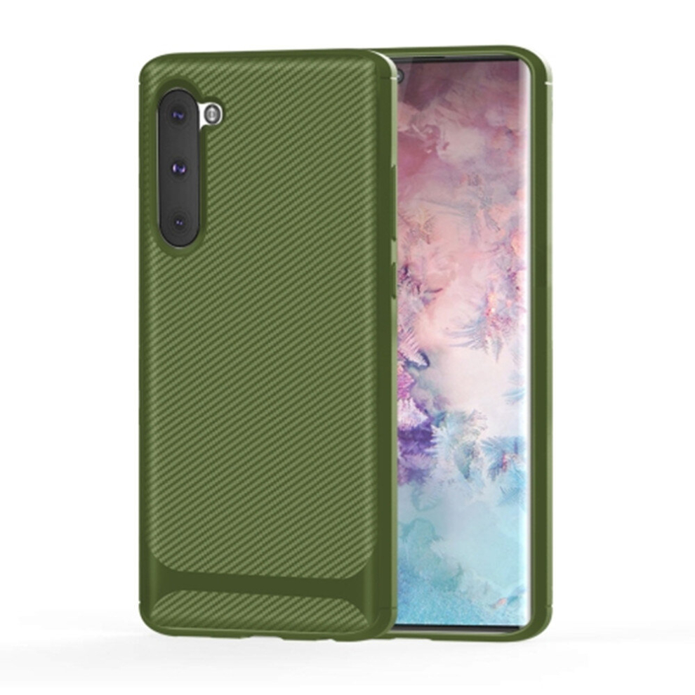 3Pcs For Galaxy Note 10 Carbon Fiber Texture Shockproof Tpu Protective Case(Green) Green 8881471549159
