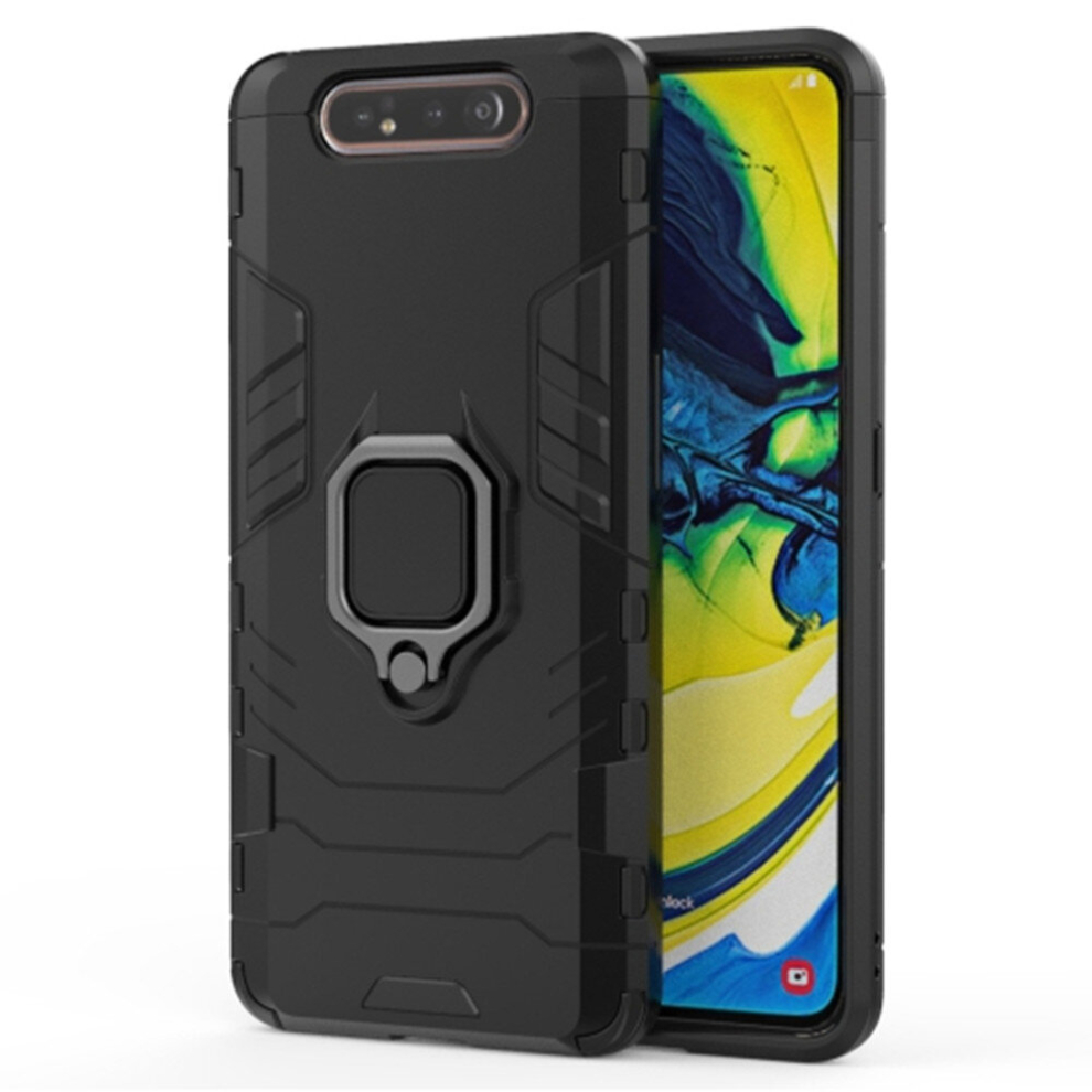 2 Pcs Pc + Tpu Shockproof Protective Case For Galaxy A80 / A90, With Magnetic Ring Holder (Black) Black 8881471520608