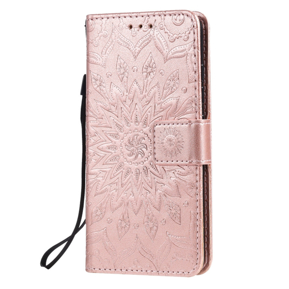 For Lg K20 (2019) Pressed Printing Sunflower Pattern Horizontal Flip Pu Leather Case With Holder & Card Slots & Wallet & Lanyard(Rose ) Gold 8881471545090