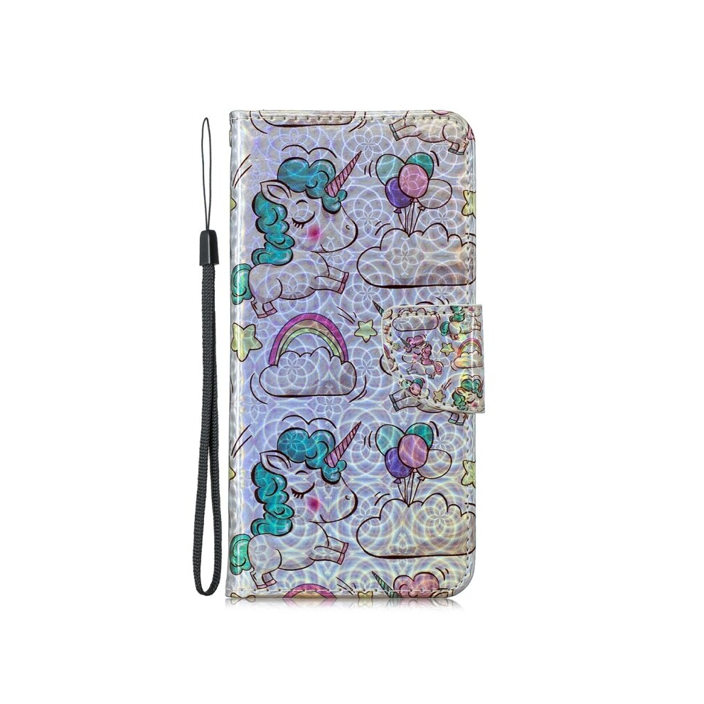 Dazzle Laser Coloured Drawing Horizontal Flip Leather Case With Holder & Card Slots & Wallet & Lanyard For Huawei Y7 (2019) / Enjoy 9(Rainbow Unicorn) 8881471546240