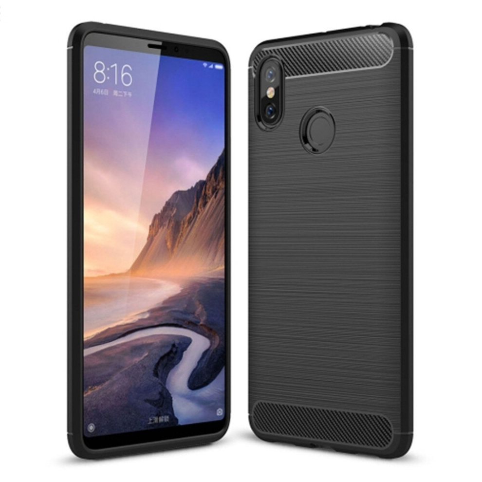 2 Pcs Brushed Texture Carbon Fiber Shockproof Tpu Case For Xiaomi Mi Max 3(Black) Black 8881471543119