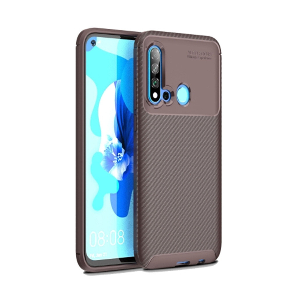 2Pcs Carbon Fiber Texture Shockproof Tpu Case For Huawei Nova 5I / P20 Lite 2019(Brown) Brown 8881471547728