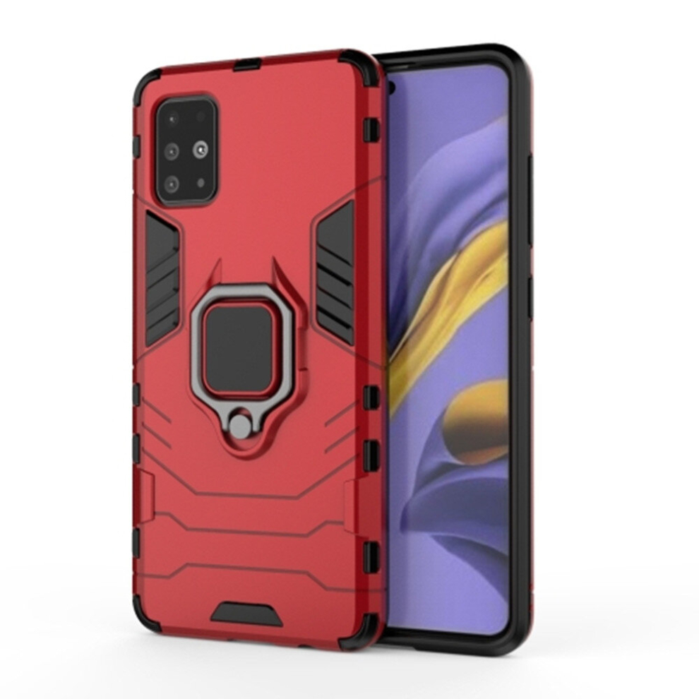 2 Pcs For Galaxy A51 Shockproof Pc + Tpu Protective Case With Magnetic Ring Holder(Red) Red 8881471548305