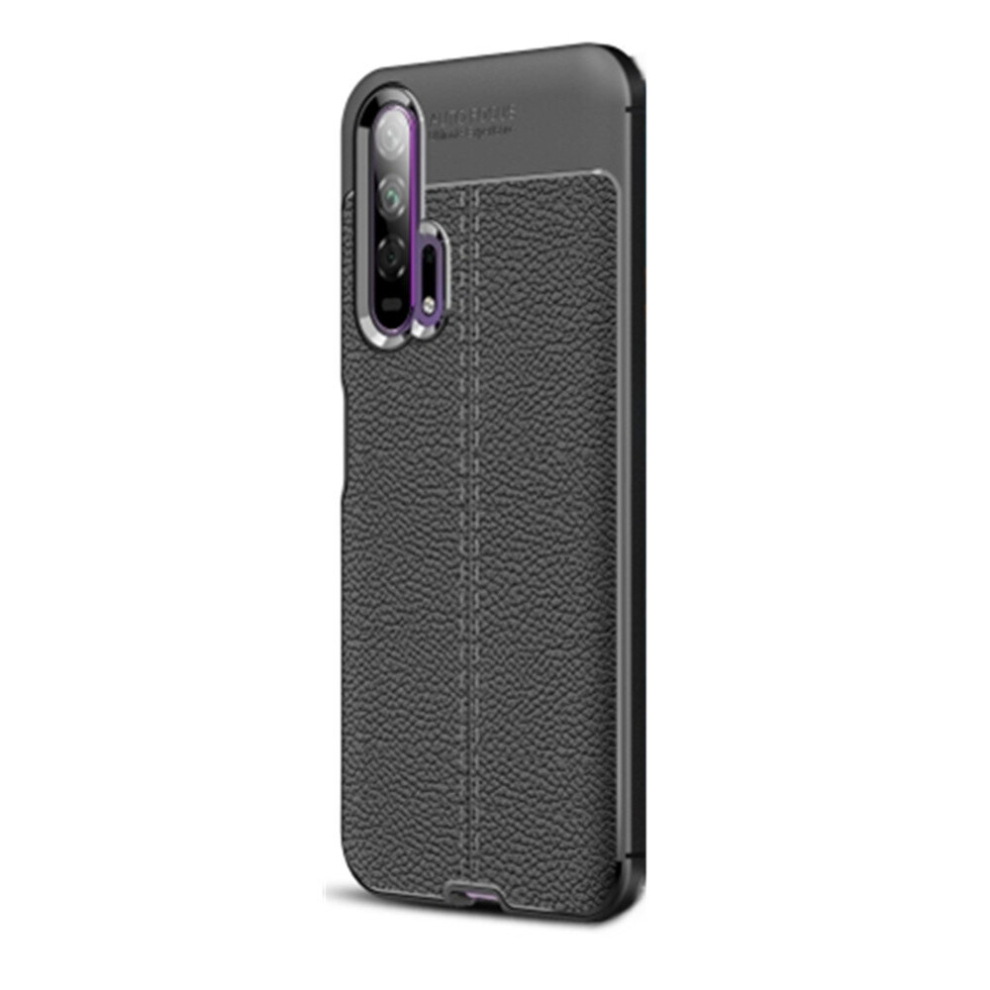 2Pc Litchi Texture Tpu Shockproof Case For Huawei Honor 20 Pro(Black) Black 8881471546820