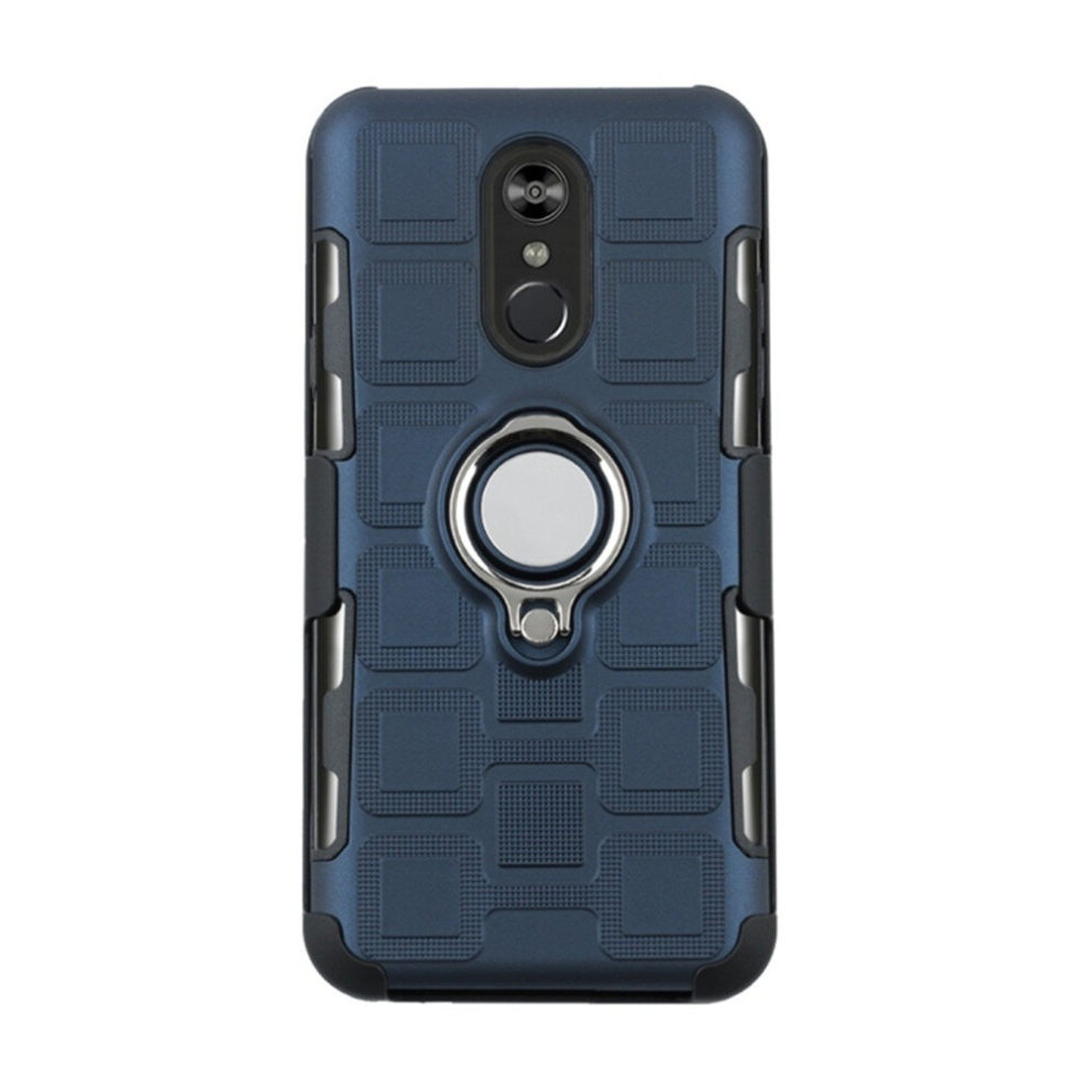 For Lg Q Stylo 4 / Q Stylus 3 In 1 Cube Pc + Tpu Protective Case With 360 Degrees Rotate Ring Holder Silver 8881471543263