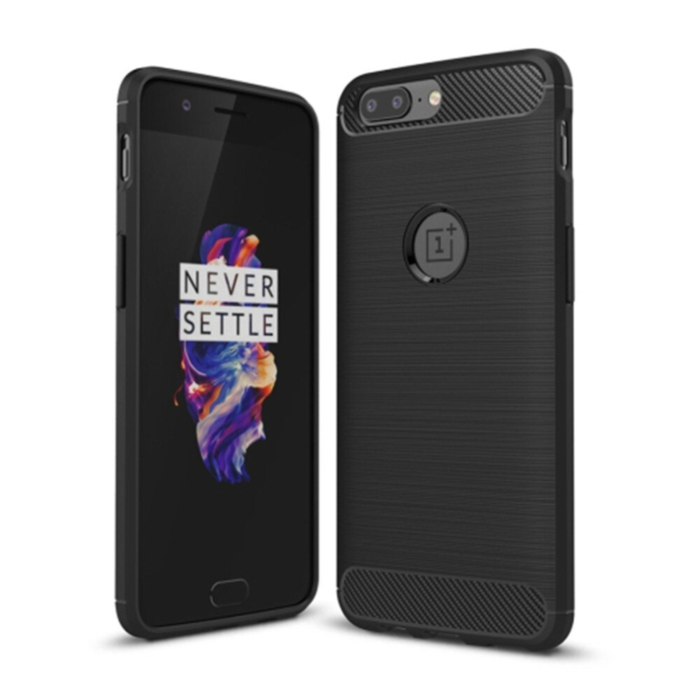 2Pcs For Oneplus 5 Brushed Texture Carbon Fiber Shockproof Tpu Rugged Armor Protective Case(Black) Black 8881471542938