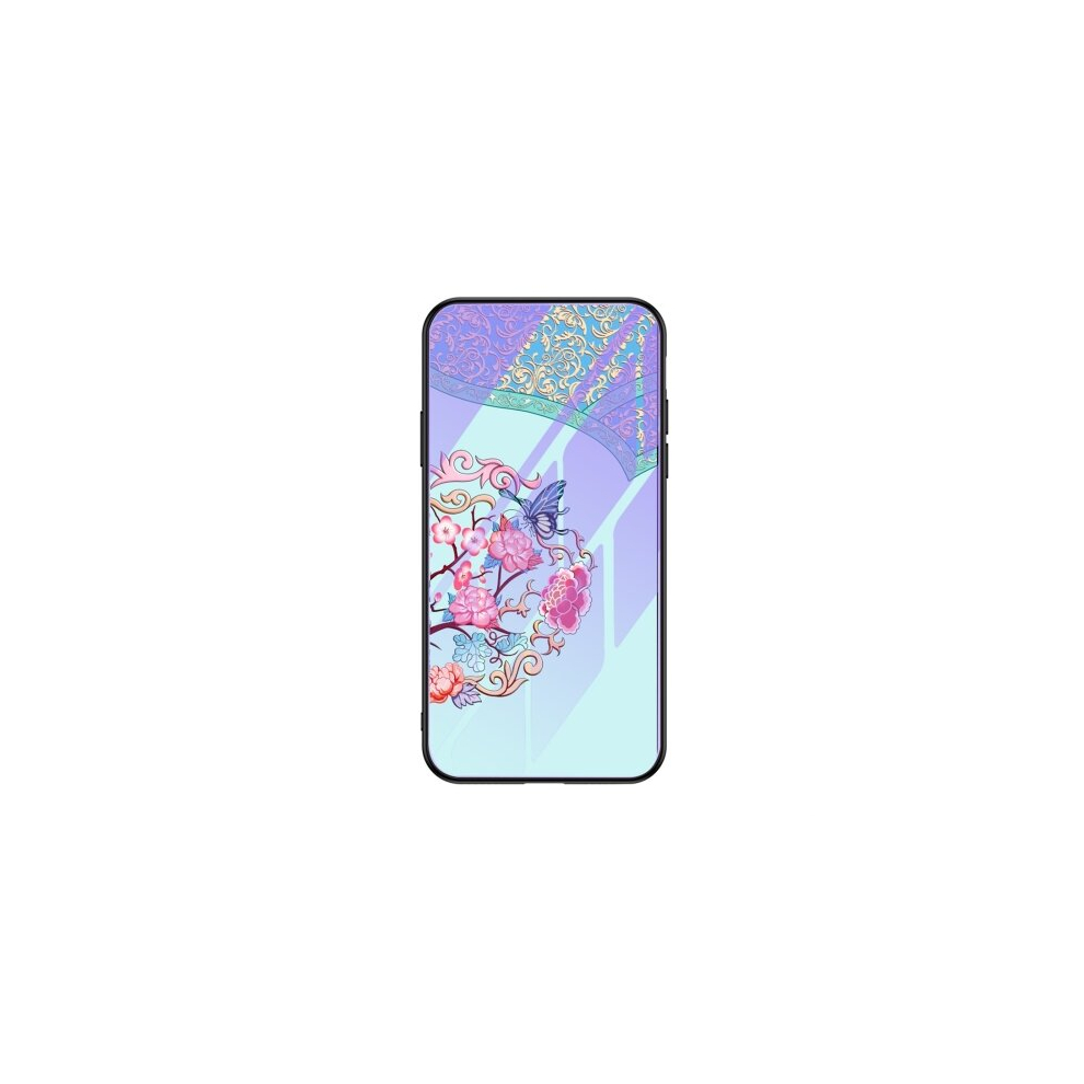 2Pcs For Xiaomi Redmi Note 8 Luminous Painting Violet Glass + Tpu Protective Case(Butterfly Flower) 8881471544024