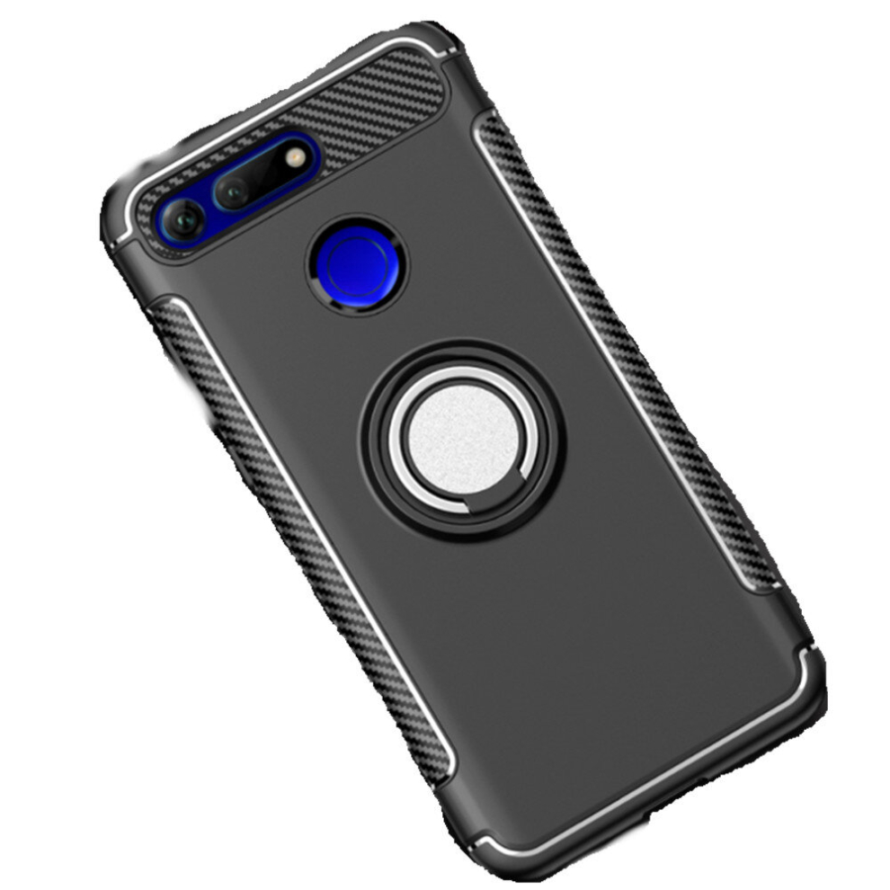 2Pc Magnetic 360 Degree Rotation Ring Holder Armor Protective Case For Huawei Honor View 20 (Black) Black 8881471542839
