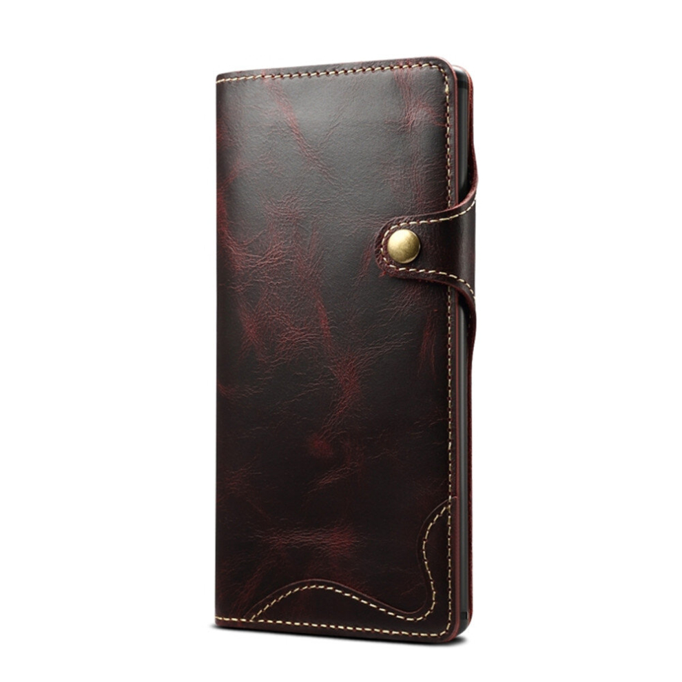 For Galaxy Note 10 Plus Oil Wax Cowhide Magnetic Button Horizontal Flip Leather Case With Card Slots & Wallet(Dark ) Red 8881471544123