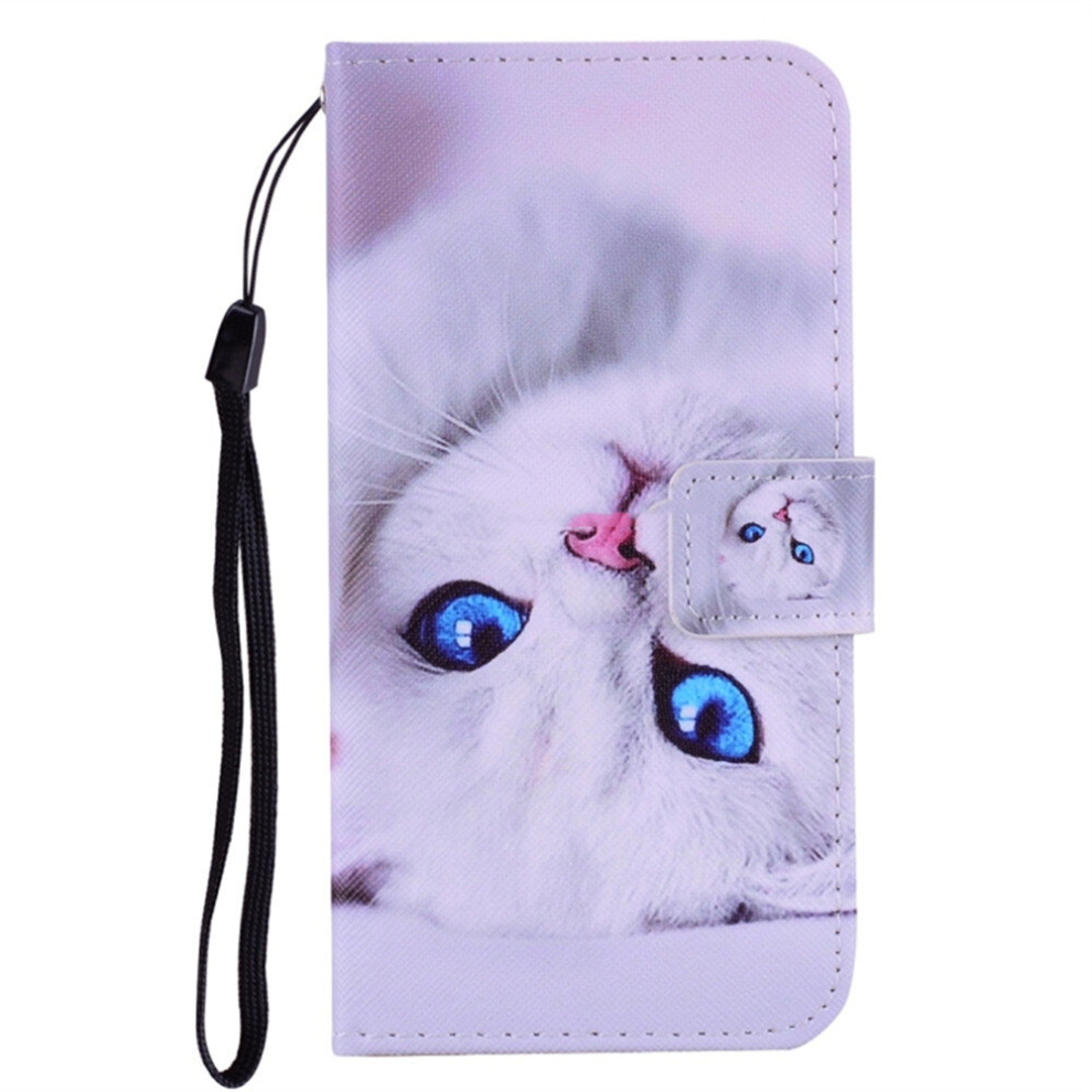 2Pc Cat Pattern Colored Drawing Horizontal Flip Leather Case For Huawei Mate 20 X, With Holder & Card Slots & Wallet & Lanyard White 8881471543751
