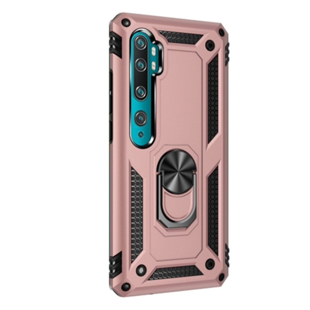 2Pc For Xiaomi Mi Cc9 Pro Armor Shockproof Tpu + Pc Protective Case With 360 Degree Rotation Holder(Rose ) Gold 8881471549234