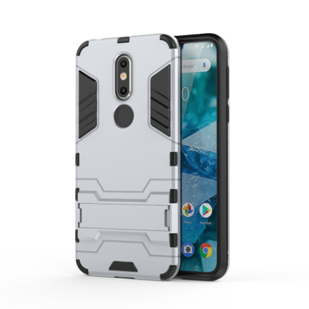 2 Pcs Shockproof Pc + Tpu Case For Nokia 7.1, With Holder(Silver) Silver 8881471546905