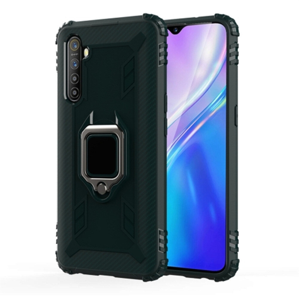 For Oppo Realme Xt Carbon Fiber Protective Case With 360 Degree Rotating Ring Holder(Green) Green 8881471549609