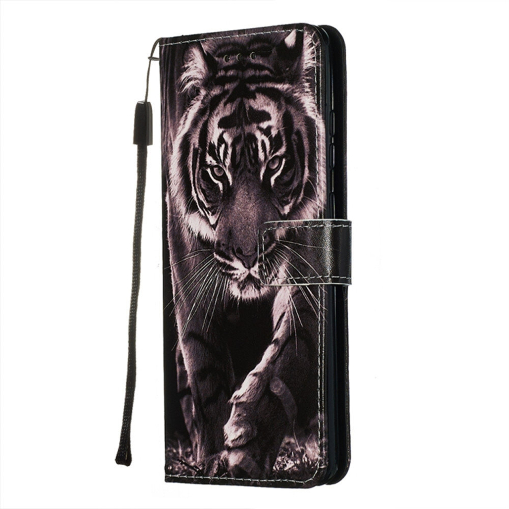 For Galaxy S10 Colored Drawing Pattern Plain Weave Horizontal Flip Leather Case With Holder & Card Slot & Wallet&Lanyard(Black And Tiger) White 8881471546325