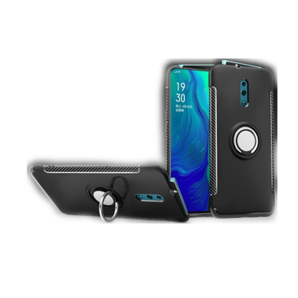 2 Pcs Magnetic 360 Degree Rotation Ring Holder Armor Protective Case For Oppo Reno (Black) Black 8881471544796